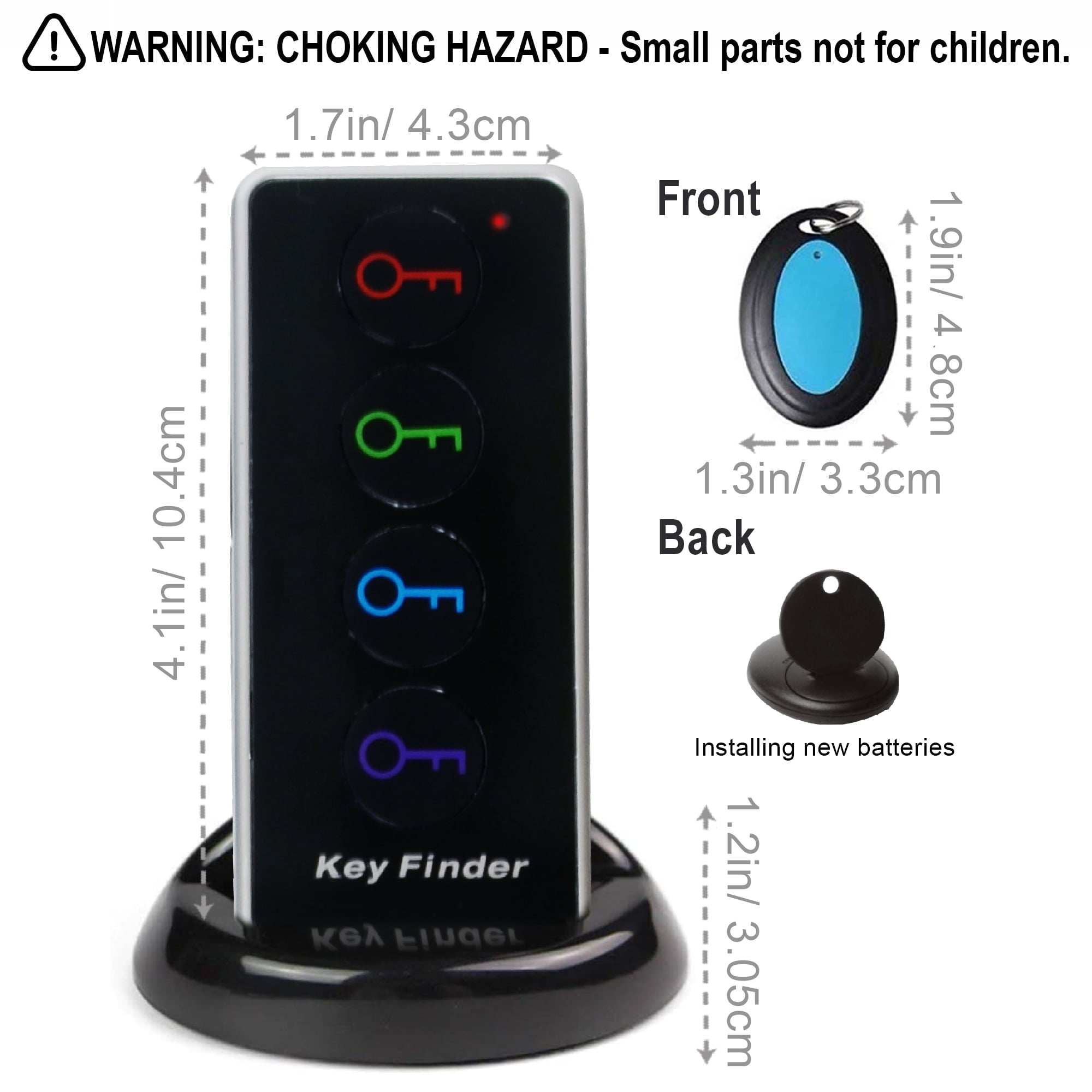 Key Finder RF Item Locator with 1 Transmitter and 4 Receivers, 130ft Working Range Wireless Item Tracker Support Remote Control LED Flashlight Function for Finding Phone, Wallet and Keys