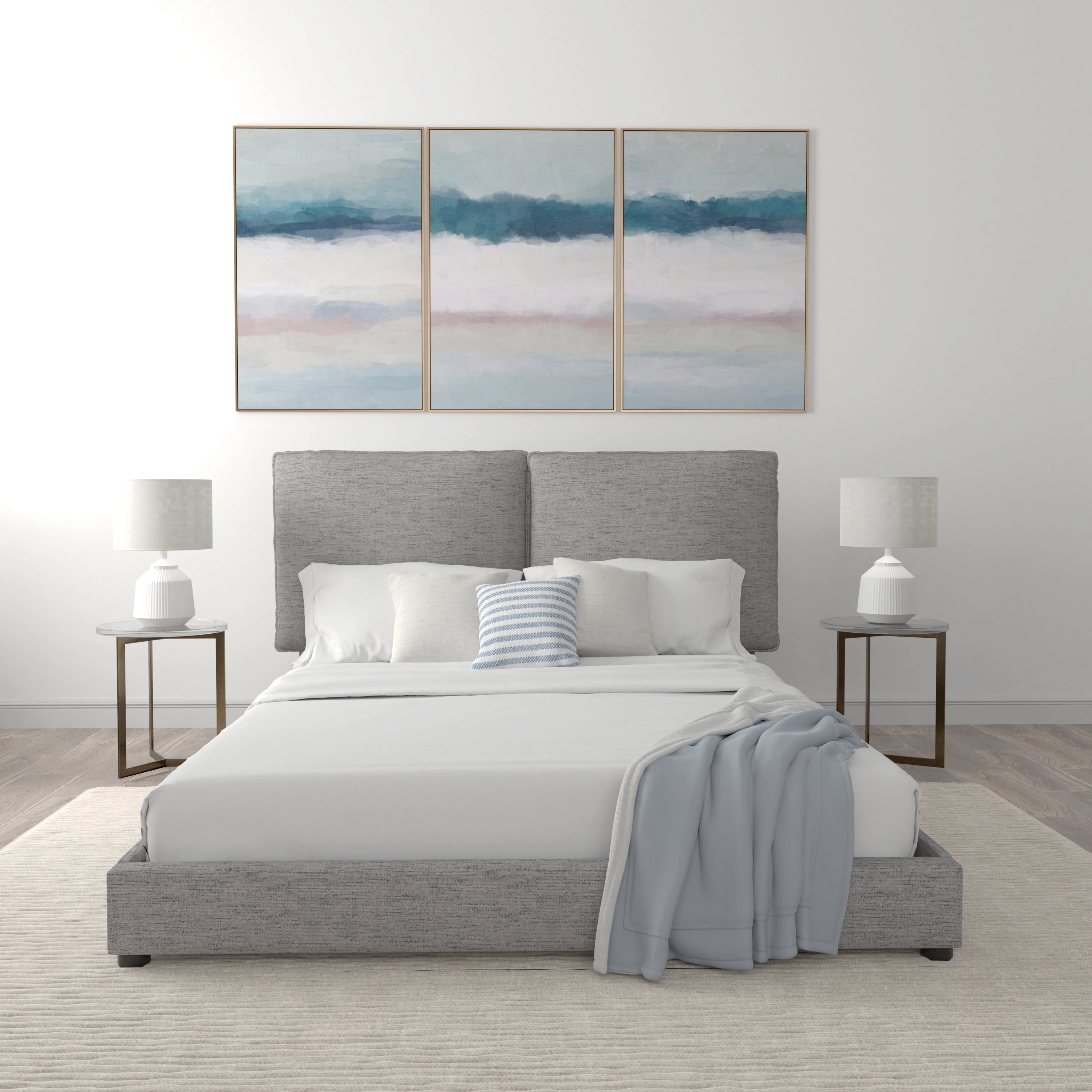 Hillsdale Arden Upholstered Pillow Queen Platform Bed, Nature Gray