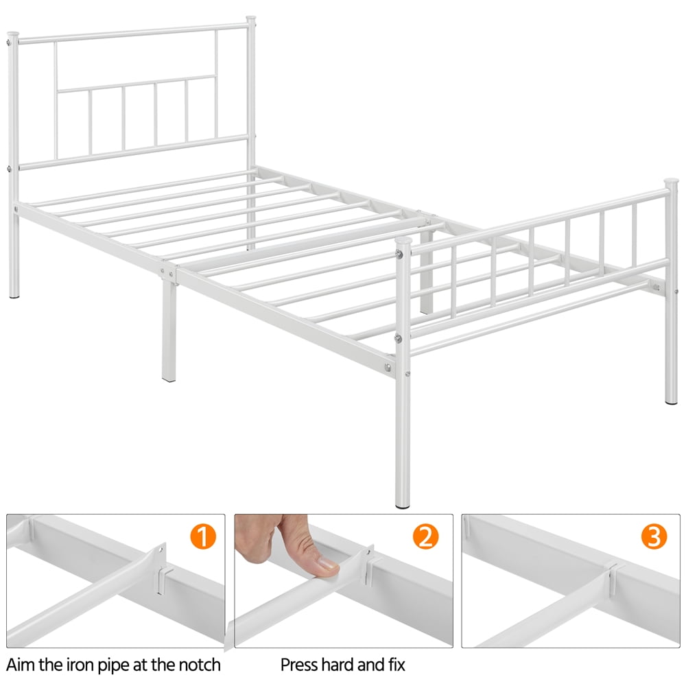 Topeakmart Metal Twin Bed Frame Slatted Bed Base with Headboard and Footboard, White