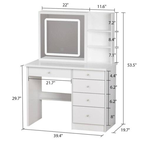 FUFU and GAGA Dressing Table Sets w/ Stool+ 3-Tier Storage Shelves+ 5-Drawers