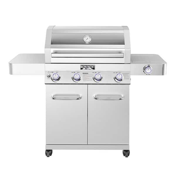 4-Burner Propane Gas Grill in Stainless with Clear View Lid, LED Controls and Side Burner