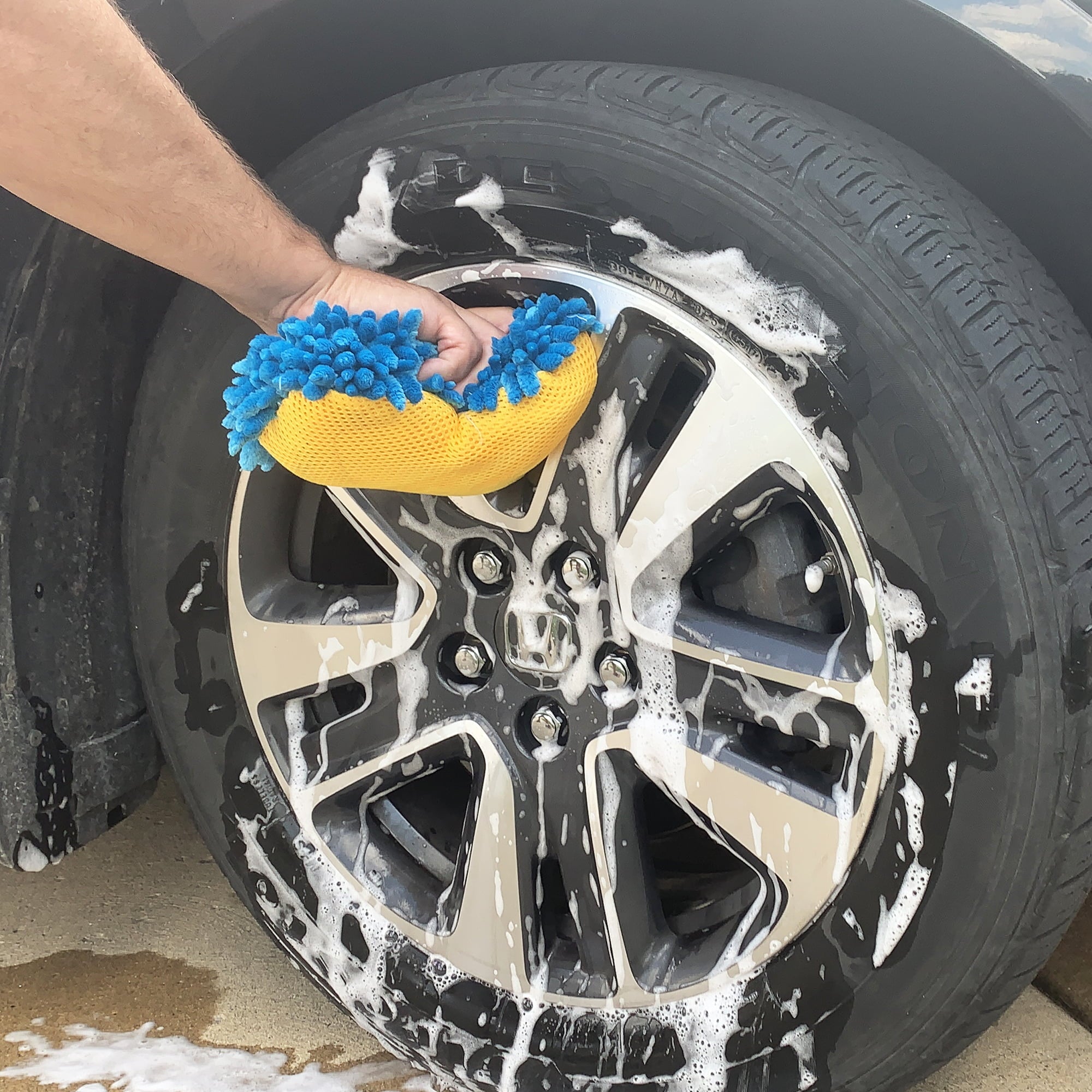 Auto Drive Car Wash Microfiber Sponge, Chenille Pile & Scrubber Back, Blue, 1 piece