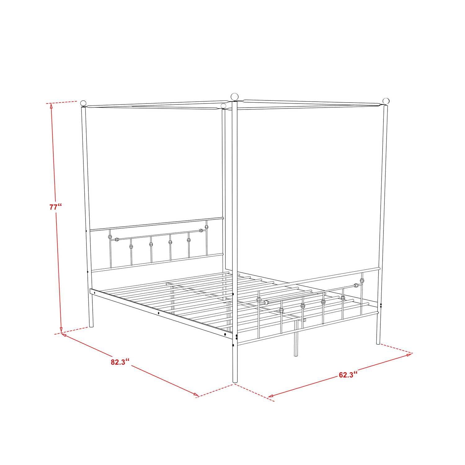 East West Furniture - ATQCWHI - Anniston Queen Bed with Luxurious Style Headboard and Footboard - Canopy Metal Frame in Powder Coating White