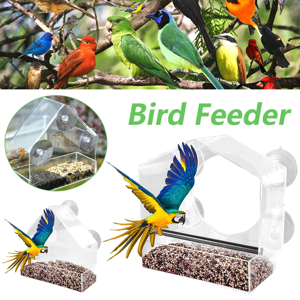 Willstar Bird Feeder Wild Bird Seed Feeder Removable Window Suction Cups Hanging Clear Viewing Feed Tray
