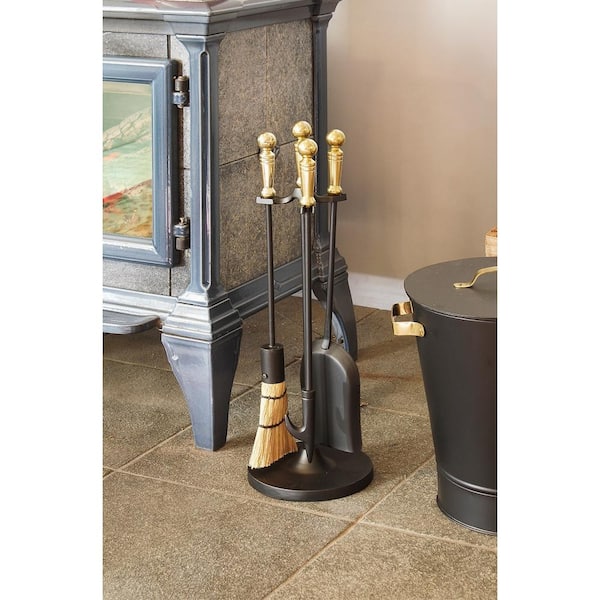 22 in. Tall Polished Brass Holden 4-Piece Mini Fireplace Tool Set