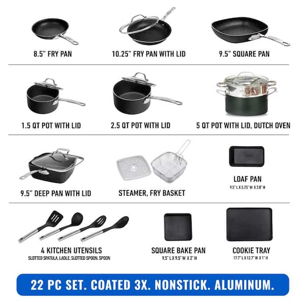 22-Piece Aluminum Ultra-Durable Non-Stick Diamond Infused Cookware Set