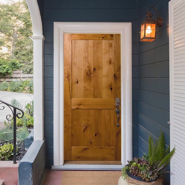 36 in. x 80 in. 2-Panel Shaker Square Top Universal Unfinished Knotty Alder Wood Front Door Slab with Square Sticking