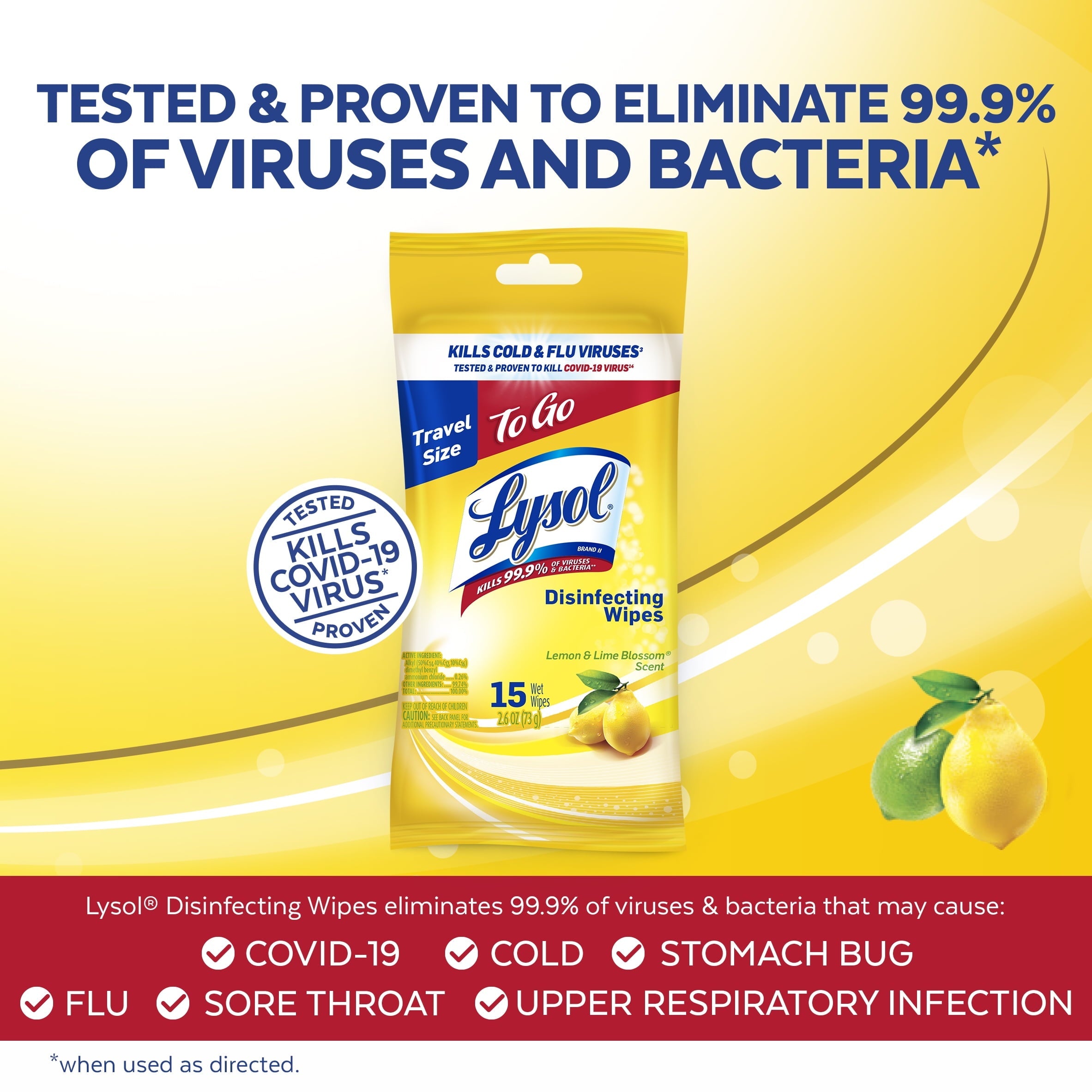 Lysol Disinfecting Wipes, Lemon & Lime Blossom To-Go Flatpack 15 ct.