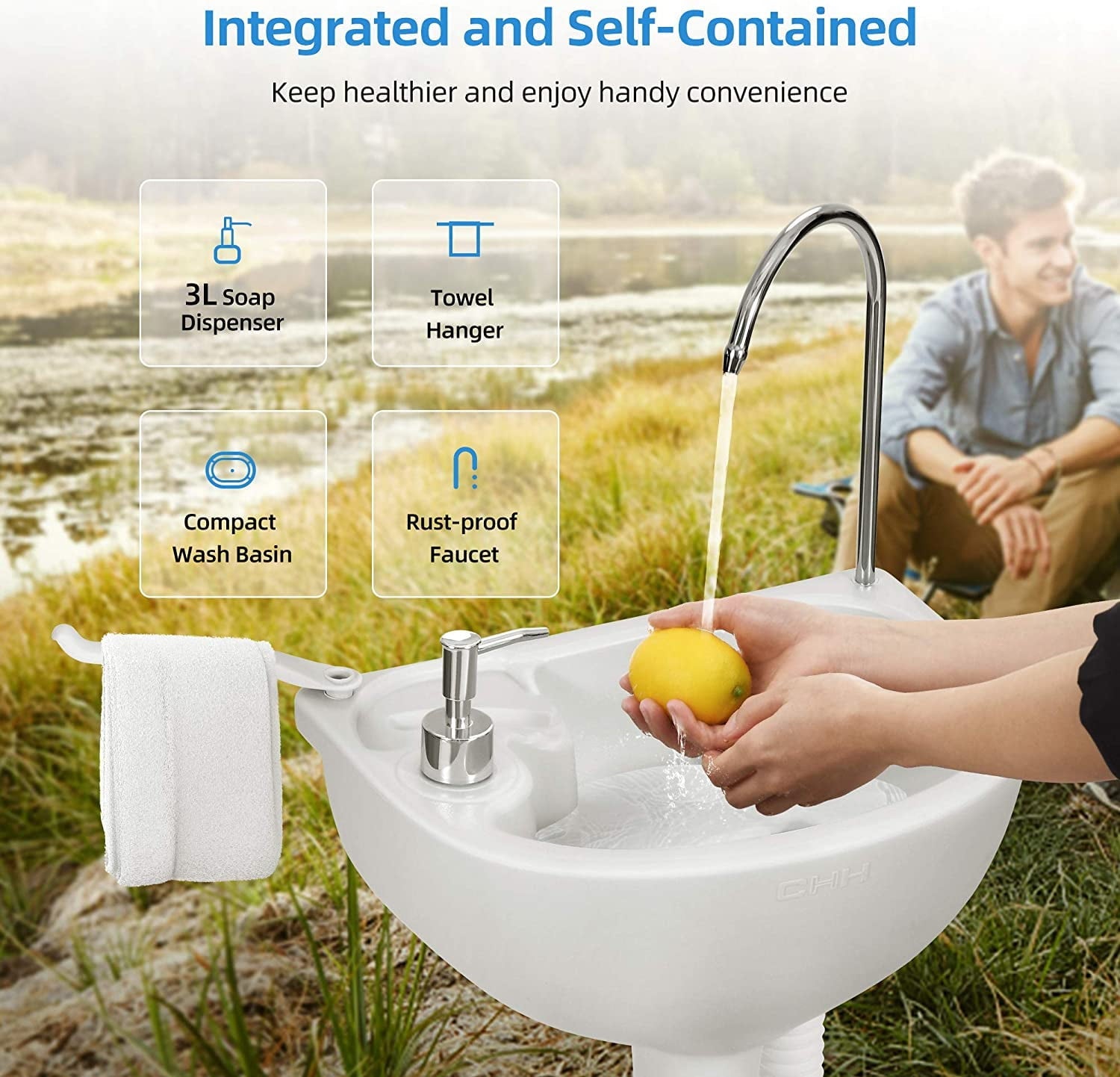 Portable Sink Camping Hand Washing Station with 17 L Wash Basin Stand for Outdoor Camping