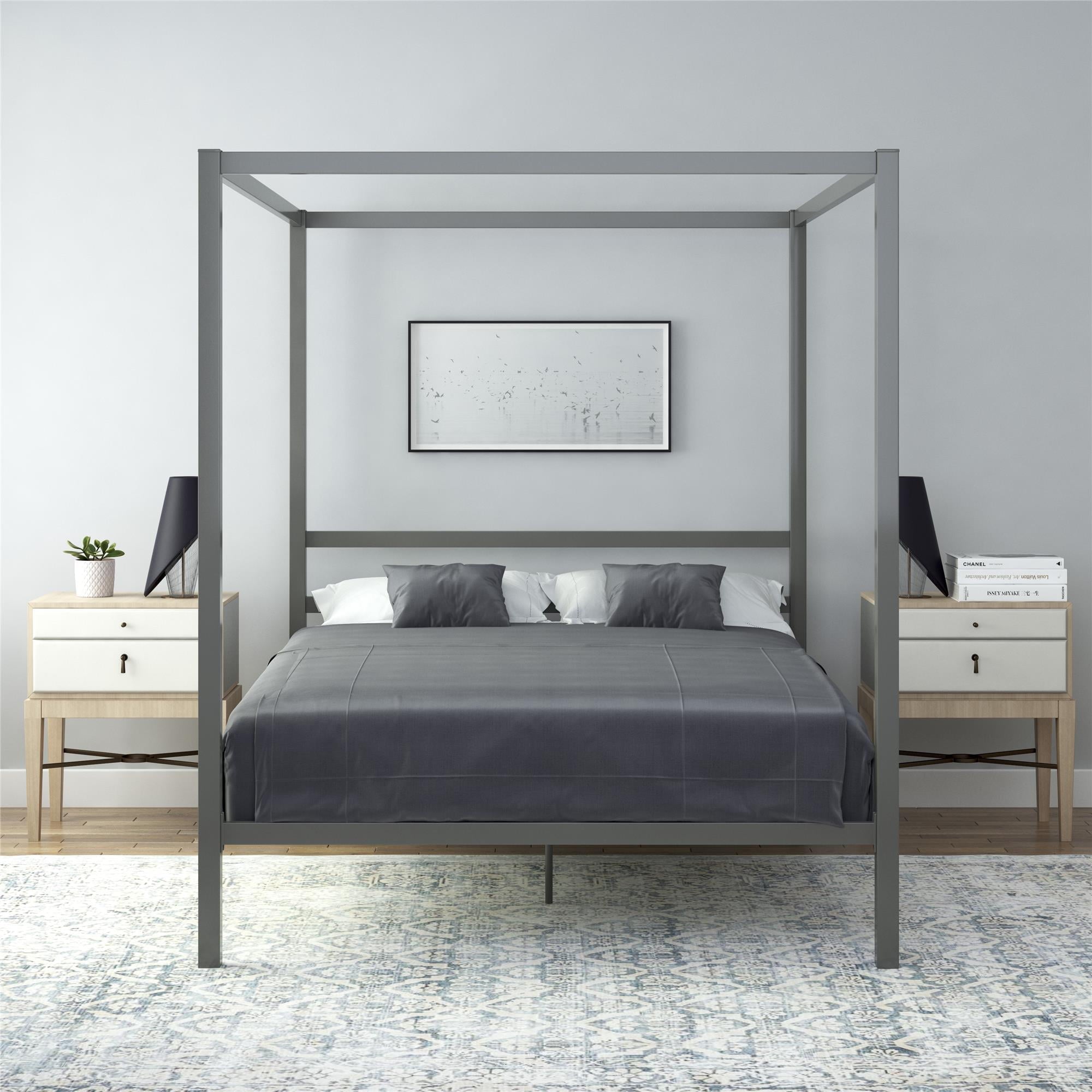 DHP Modern Metal Canopy Poster Bed, Queen, Gunmetal Gray