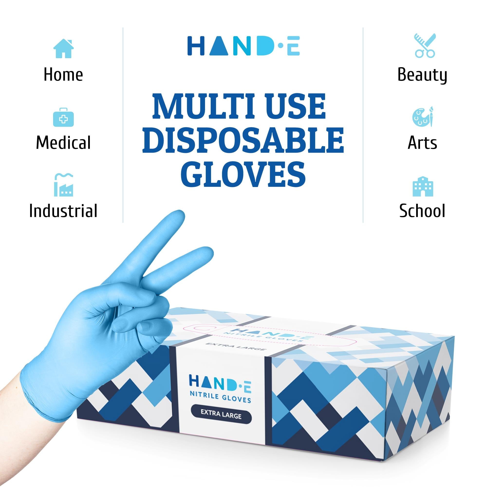 Hand-E Nitrile Gloves (L -100 Count) 3 Mil, Blue Disposable Latex and Powder Free Medical and Household Gloves