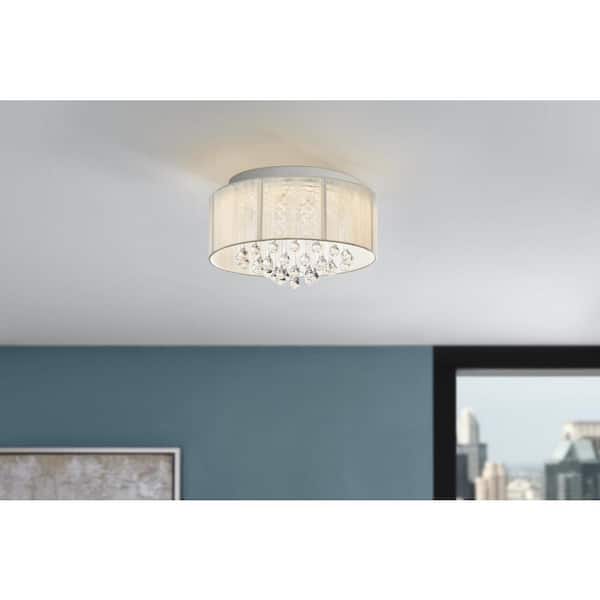 Flenniken 15 in. Integrated LED Chrome and Crystal Flush Mount Ceiling Light Fixture