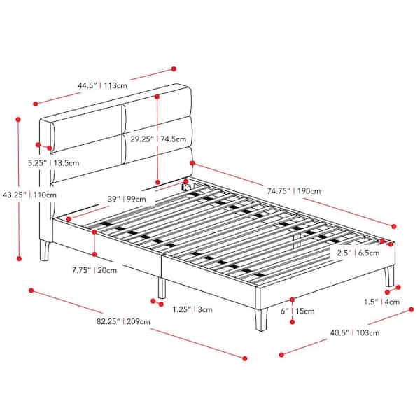 Bellevue Dark Grey Fabric Twin/Single Wide-Rectangle Panel Upholstered Bed