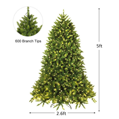 5ft Pre-lit PVC Christmas Fir Tree Hinged 8 Flash Modes w/ 450 LED Light