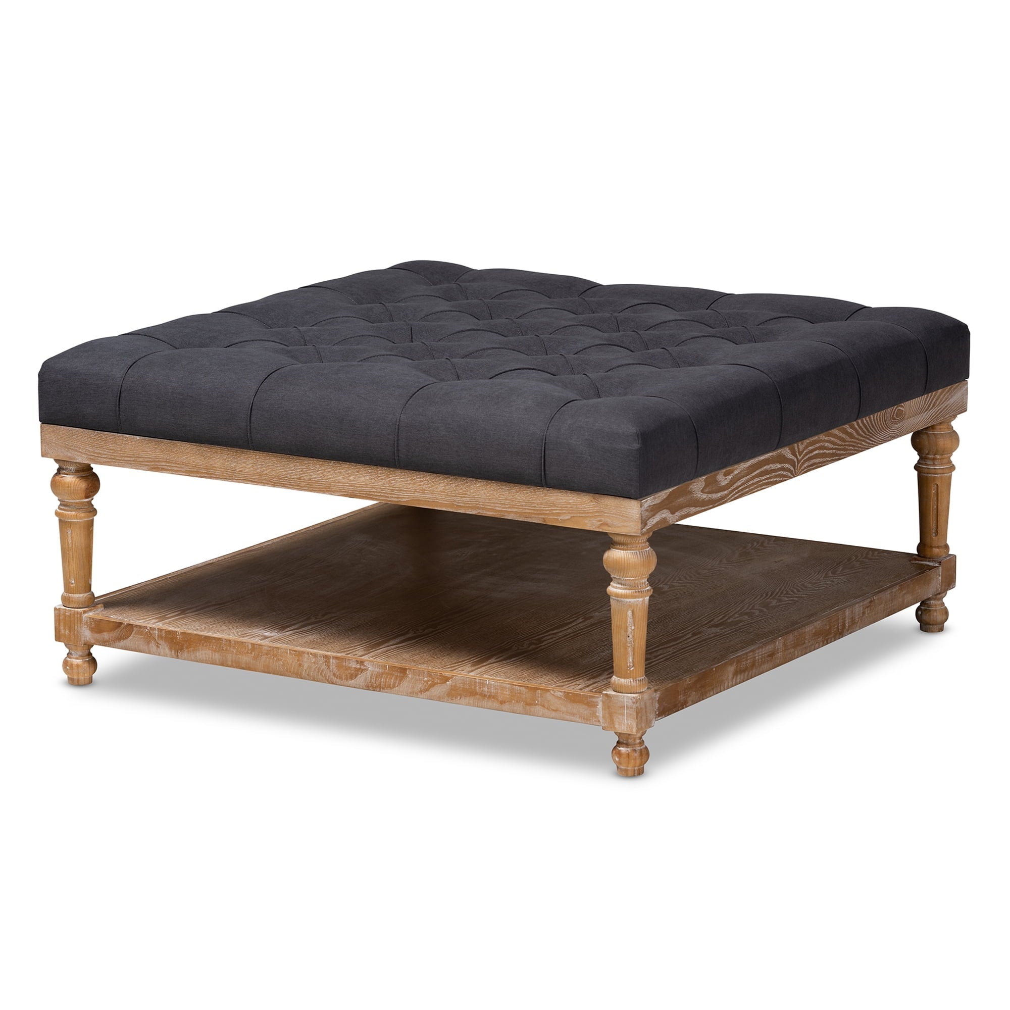 Baxton Studio Kelly Square Upholstered Ottoman, Charcoal