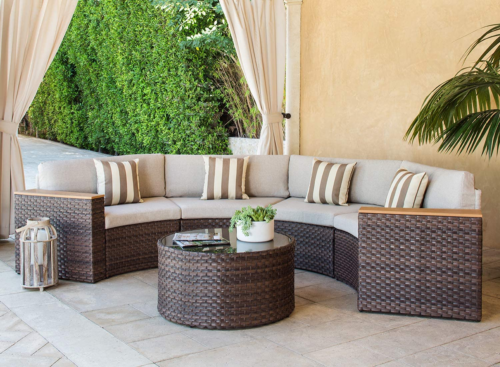 5-Piece Patio Sectional Furniture Patio Half-Moon Set Brown Wicker Curved Outdoo