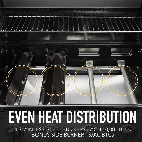 Kenmore 4 Burner Open Cart Propane Gas BBQ Grill with Side Burner, Black