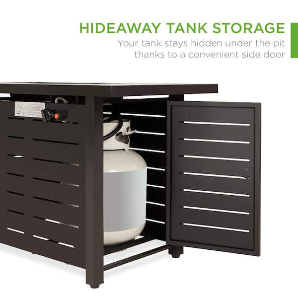 Dark Brown 42 in. Rectangular Steel Fire Pit Table 50,000 BTU Propane Gas with Cover, Glass Beads