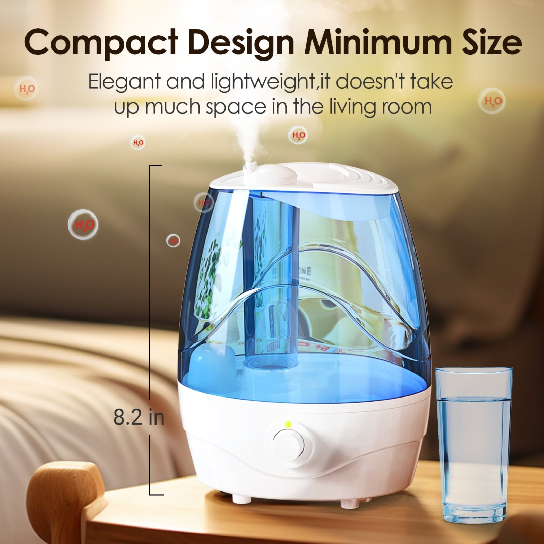 Humidifiers for Bedroom Mideum Room Home, 3.2L Cool Mist Top Fill Ultrasonic Humidifier for Baby and Plants, with Aroma Pad , Auto Shut-off, White