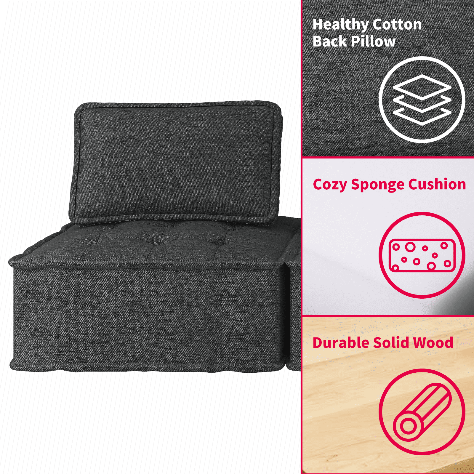 MUZZ Free Combination Sectional Sofa, Sofa Couch with Modern Fabric and Soft Cotton, Modular Armless Sectional Sofa Couch for Living Room, Bedroom (Dark Grey, 1PC)