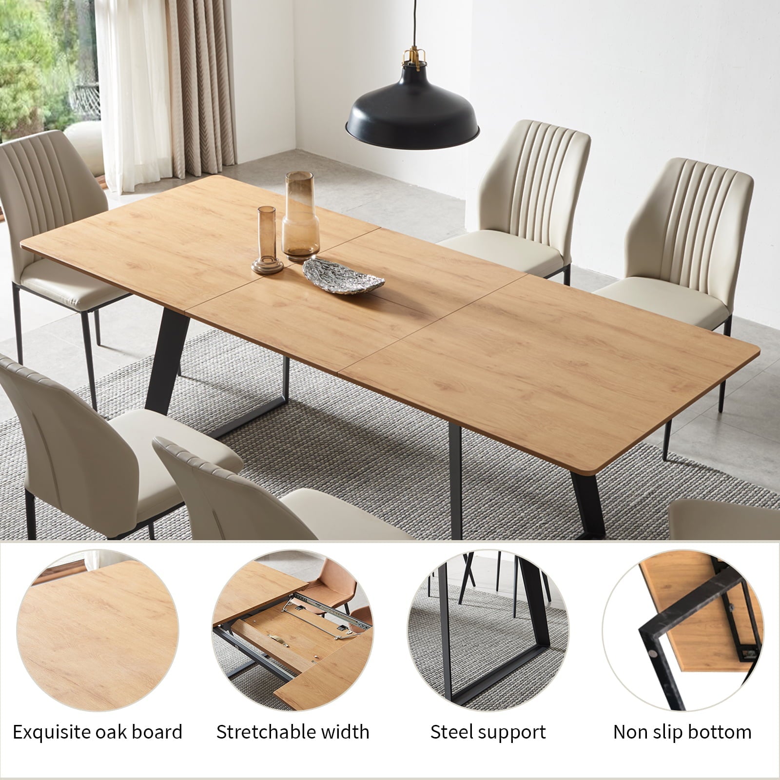 jiexi Modern mid-Century Dining Table Dining Table and Chairs for 6 Rectangular Wooden Dining Table Expandable Dining Table Space-Saving Multifunctional Dining Table
