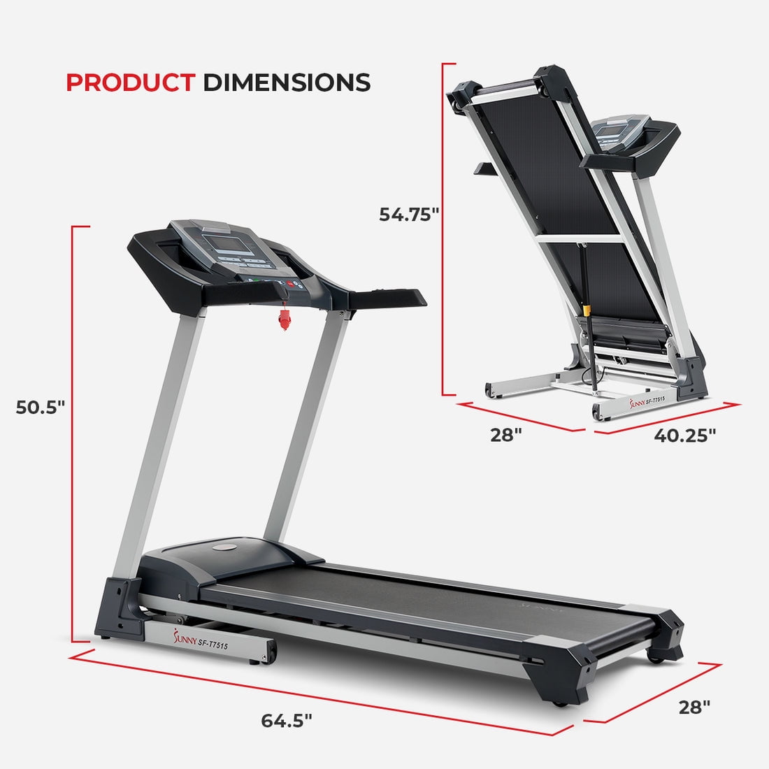 Sunny Health & Fitness Smart Running Treadmill w/ Auto Incline, Sound System, Bluetooth, Foldable, High Weight Capacity, SF-T7515