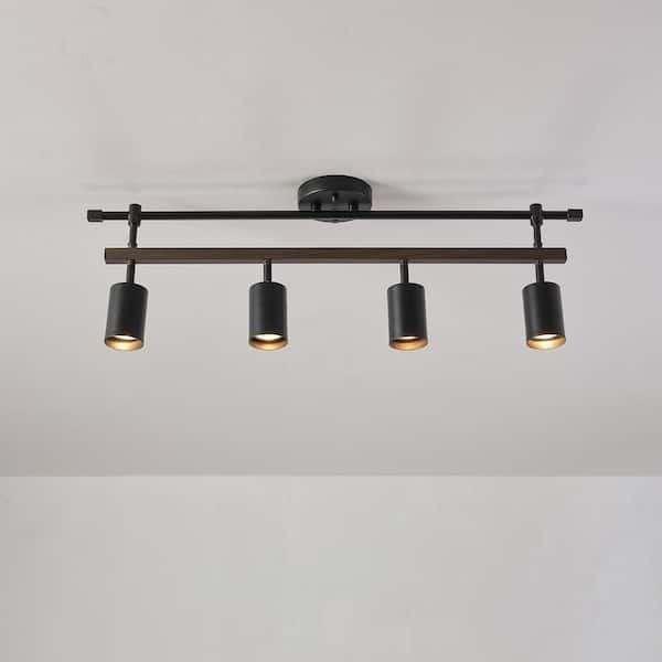 Nashville 2.58 ft. 4-Light Matte Black Linear Track Lighting Kit with Faux Wood Accent Bar