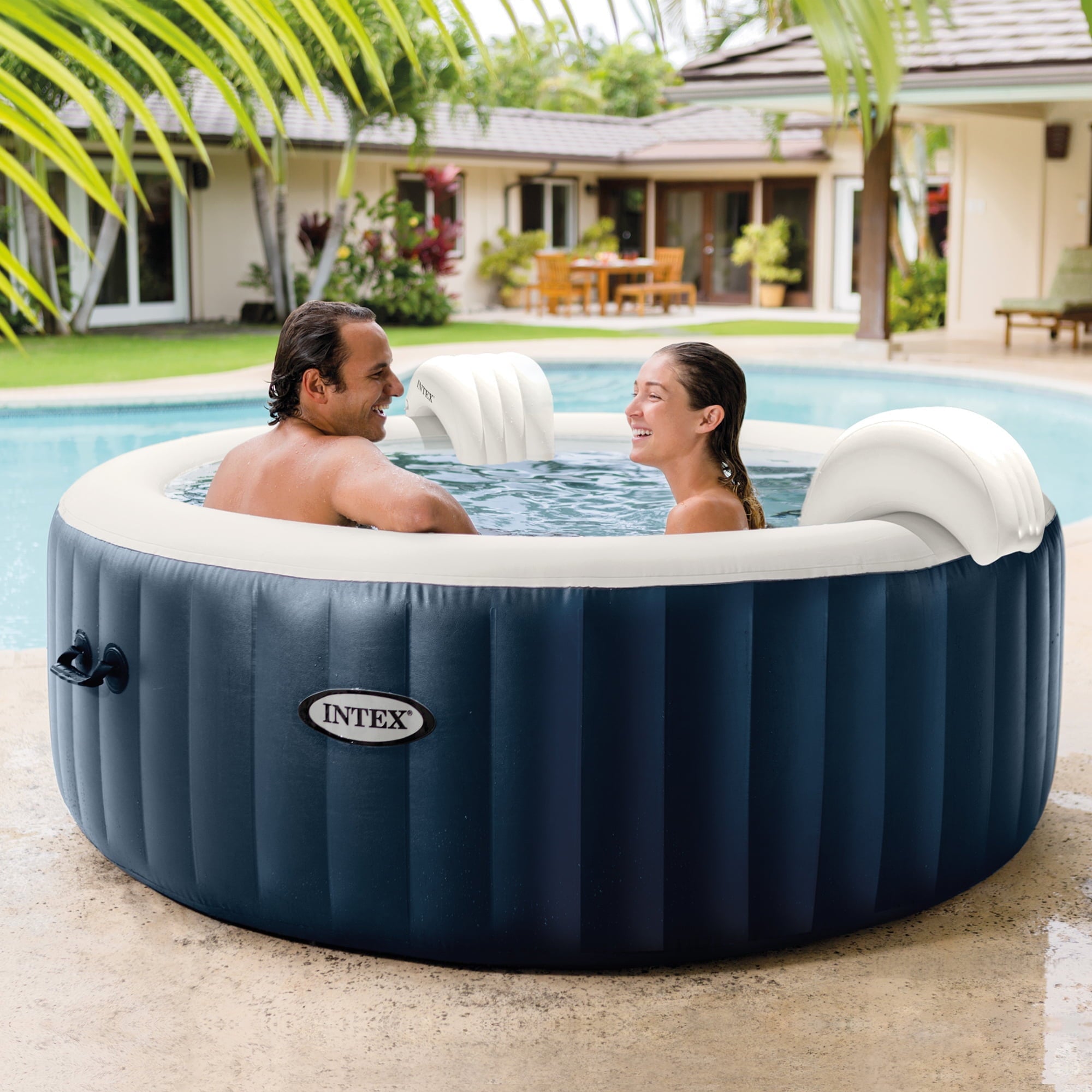 Intex PureSpa Plus 6 Person Inflatable Round Hot Tub with 170 AirJets, Blue