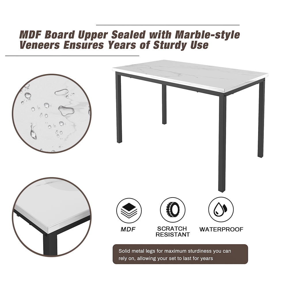 7 Piece Kitchen Dining Table & Chair Set, Dining Room Table Set with Faux Marble Tabletop PU Leather Padded Chairs, Rectangle Dining Table Set for 6, Dinette Set for Kitchen Dining Room Small Space