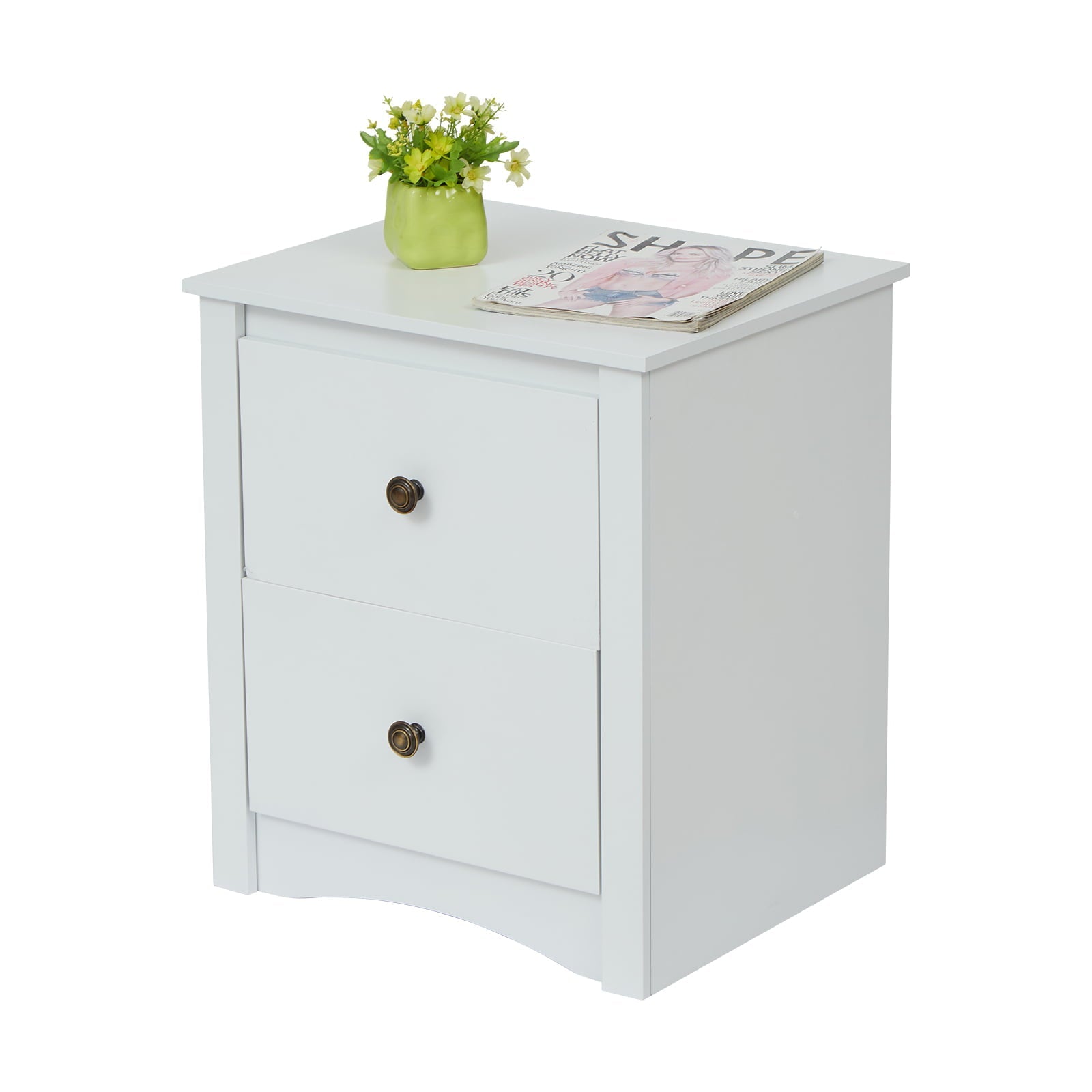 Kinbor Nightstand Sofa Side End Table with 2 Drawers Accent Table, White