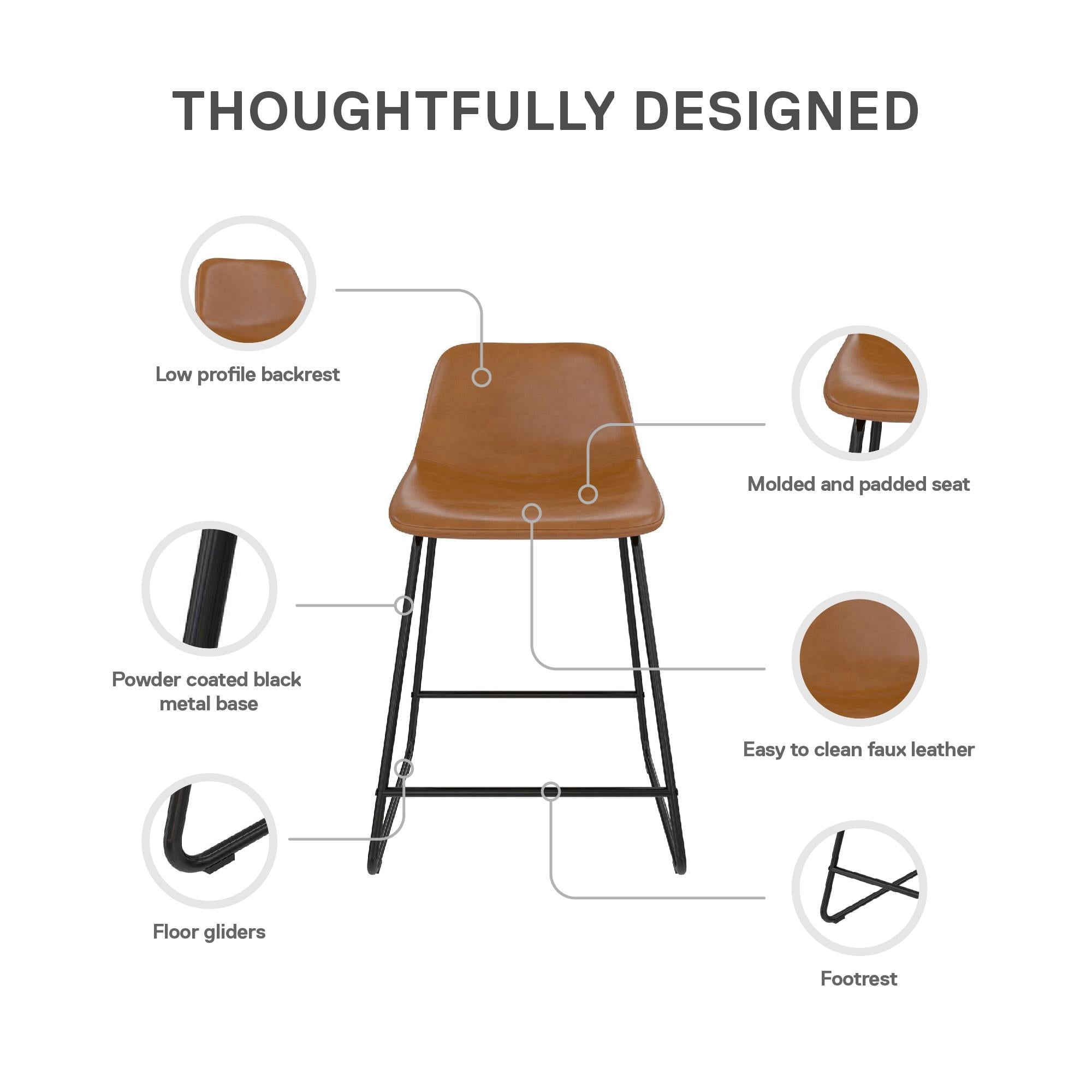 Better Homes & Gardens Farley Scoop Counter Height Stool, Camel Faux Leather