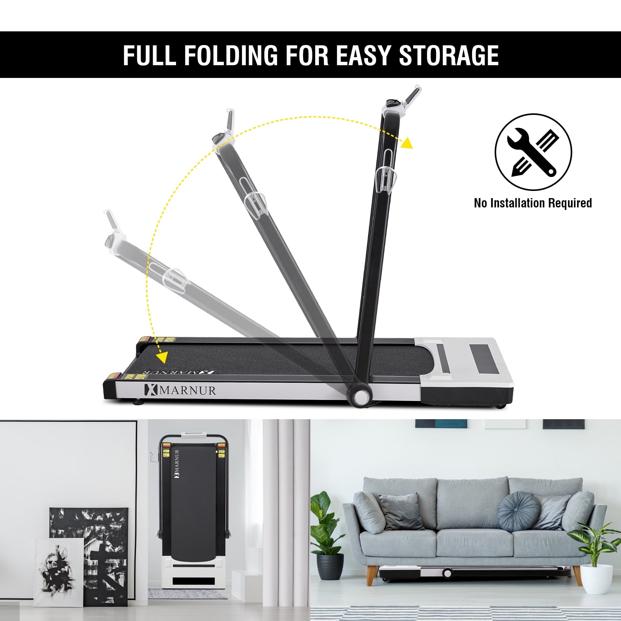 MARNUR 2 in 1 Folding Treadmill 2.2HP Under Desk Treadmill for Fitness with LED Display, Remote Control, Walking Jogging Running Exercise Machine for Home Office, Maximum Weight 220 lbs