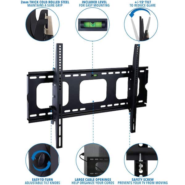 Heavy-Duty Tilting and Locking Low Profile TV Wall Mount for Screens 32 in to 65 in.