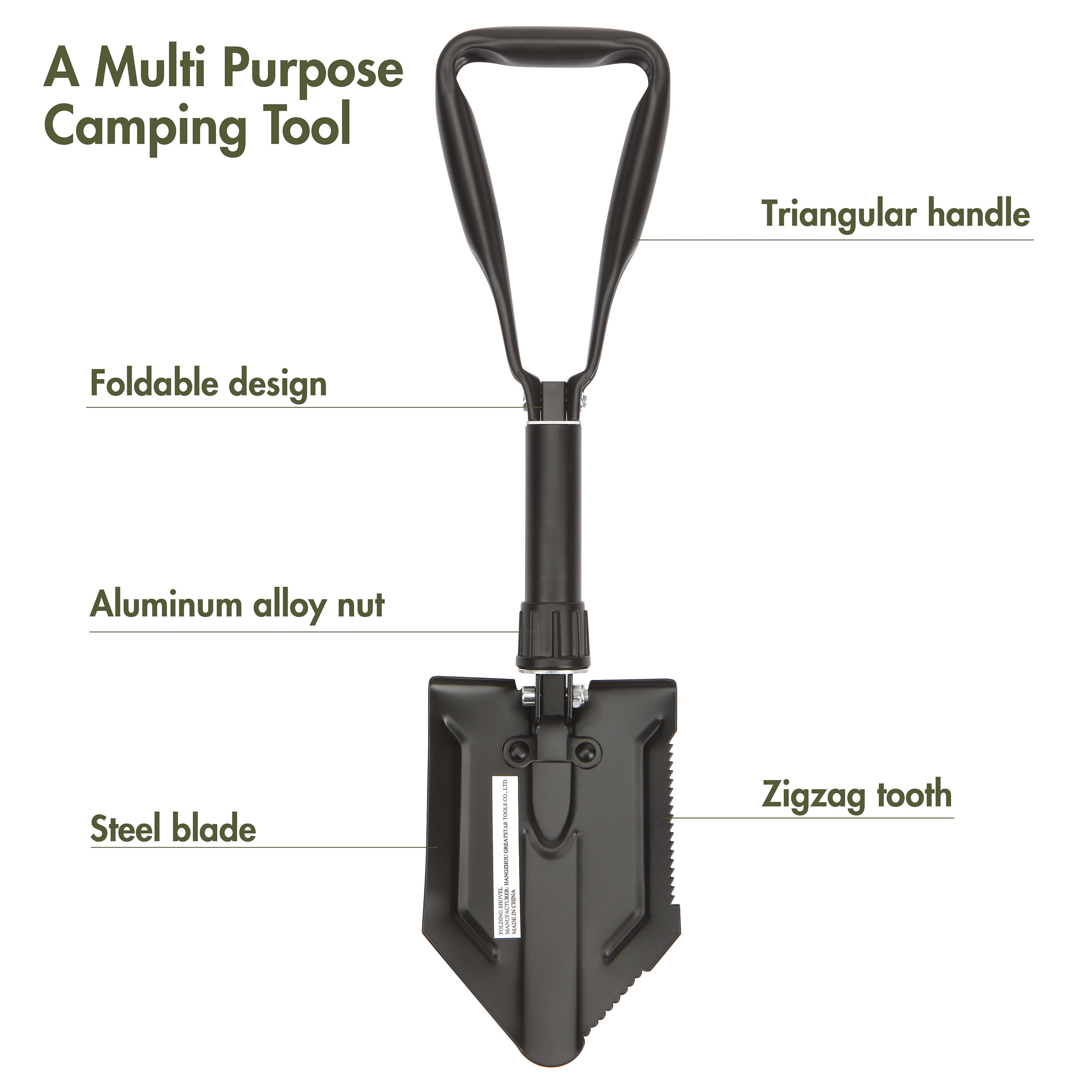 Ozark Trail Heavy Duty Steel Folding Shovel, Black, Model 4803