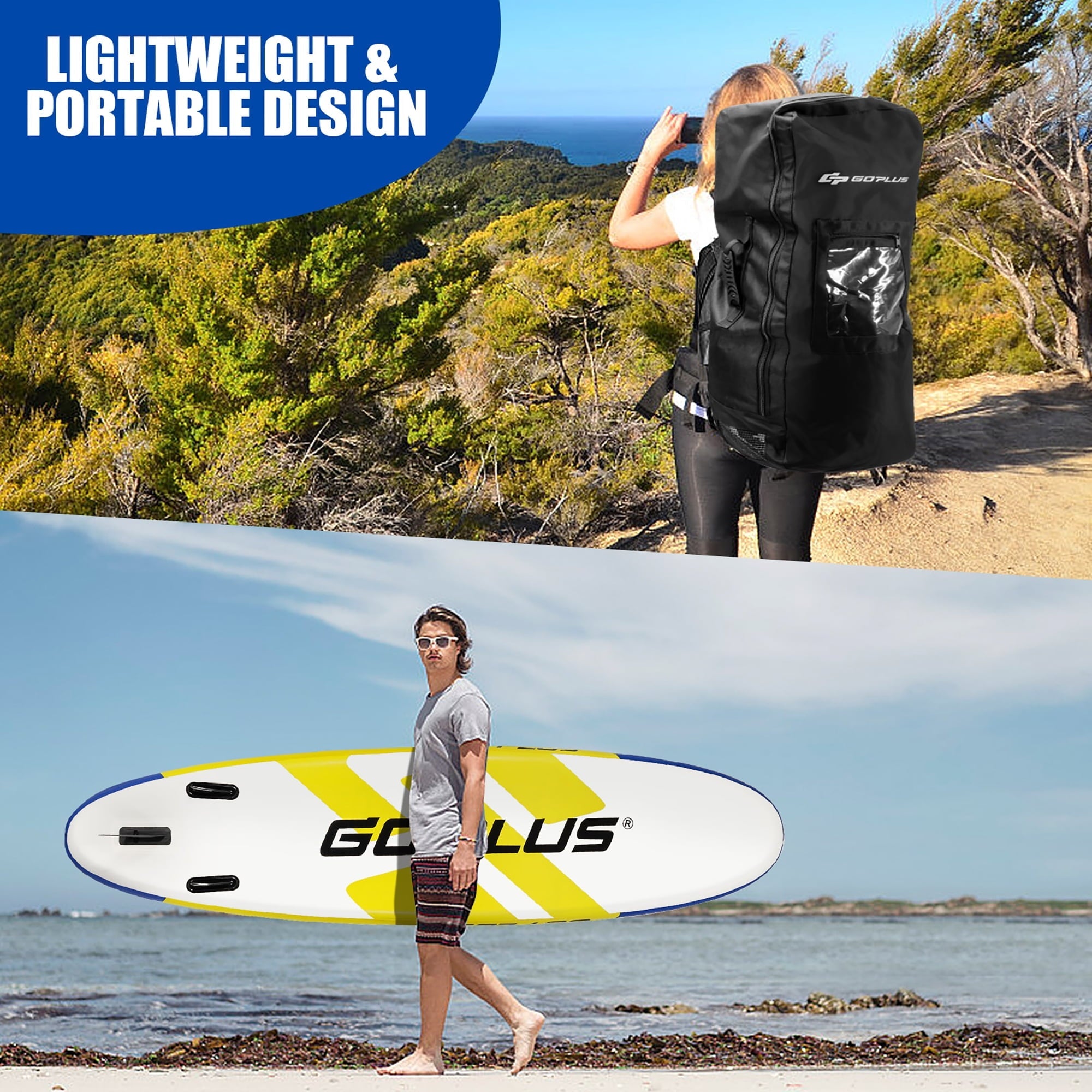 Goplus 11ft Inflatable Stand Up Paddle Board 6'' Thick W/Leash  Backpack Aluminum Paddle Yellow