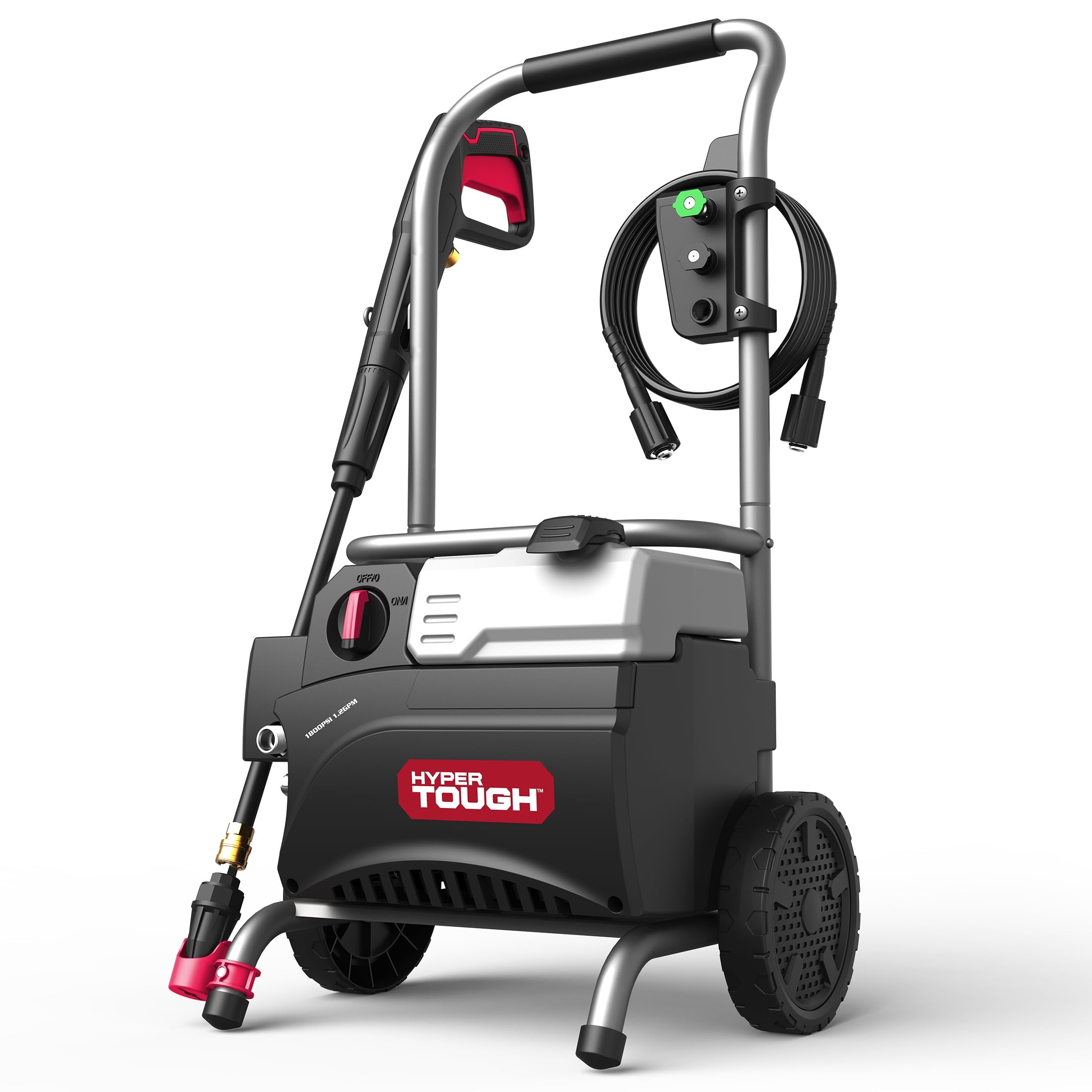 Hyper Tough Electric Pressure Washer 1800PSI Ideal for Car Wash Rugged Steel Frame, Red Black