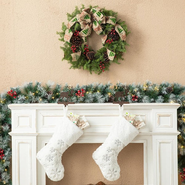 24 in. D Unlit Cypress Leaves Pinecone With Bowknot Ribbon Artificial Christmas Wreath