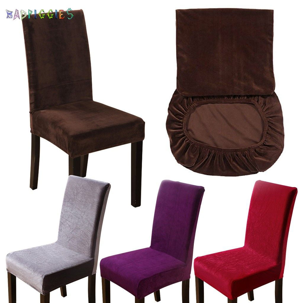 BadPiggies 1 Pack Velvet Stretch Dining Room Chair Covers Soft Removable Dining Chair Slipcovers,Grey