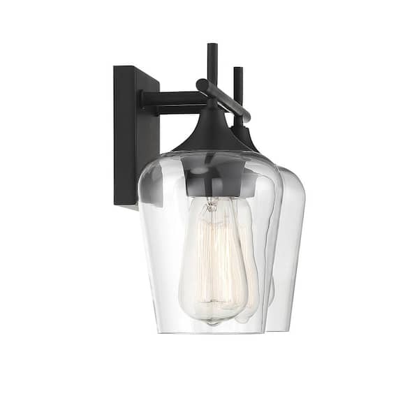 Octave 13.75 in. W x 9 in. H 2-Light Black Bathroom Vanity Light with Clear Glass Shades