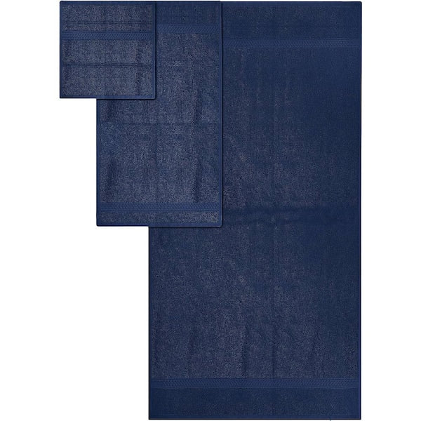 8-Piece Premium Towel w/2 Bath Towels, 2 Hand Towels & 4 Wash Cloths, 600 GSM 100% Cotton Highly Absorbent, Navy Blue