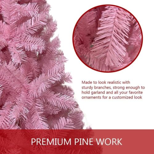 7FT Premium Pink Artificial PVC Full Sized Christmas Tree with Metal Stand