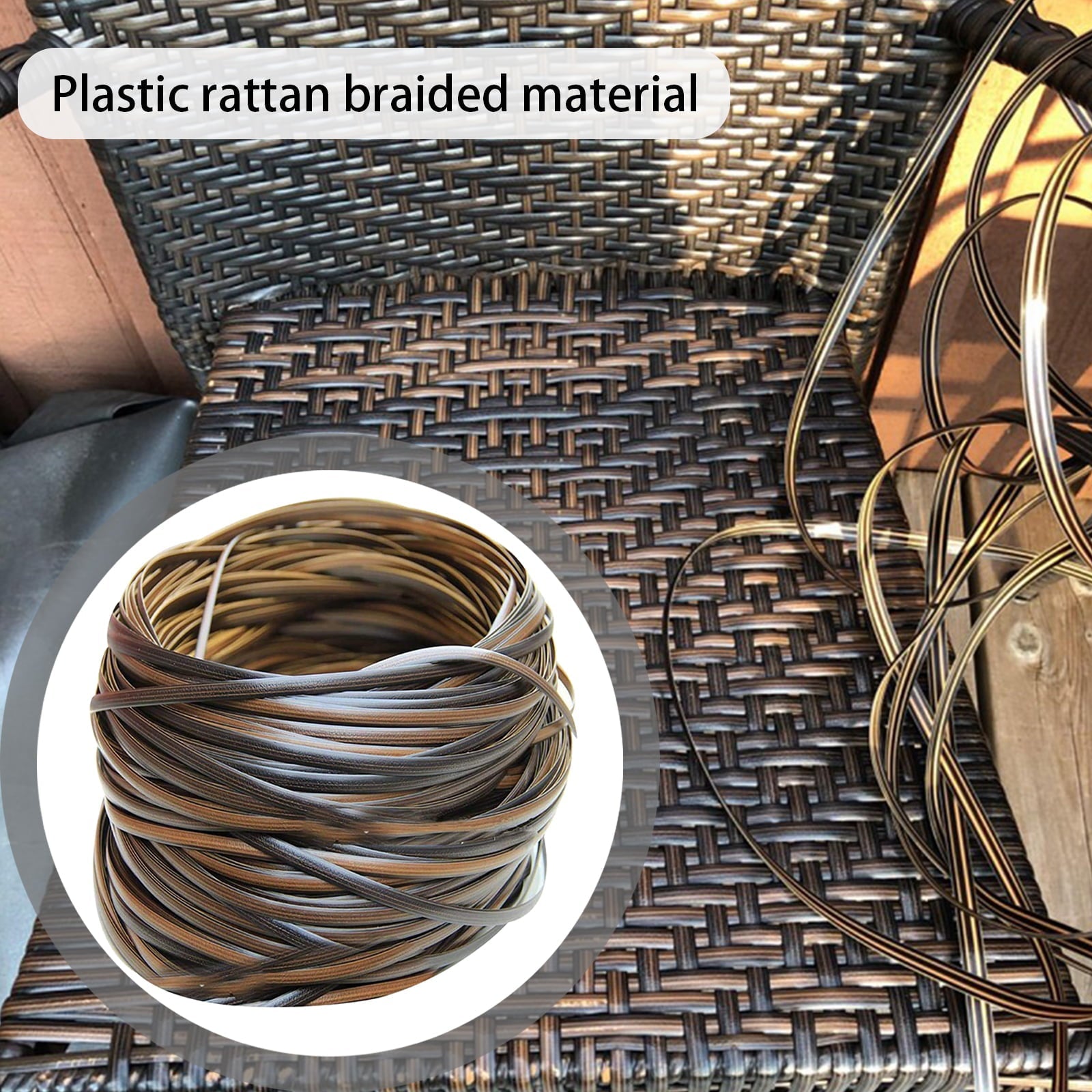 Furniture Wicker Repair Kit, 105ft High Strength Wicker Repair Supplies, Stuffygreenus Flat Rattan Material for Patio Chair Repair Flat Wicker Sofa Table Repair Replacement, 8mm width (Brown)