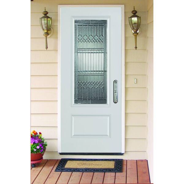 32 in. x 80 in. Lanza Zinc 3/4 Lite 1-Panel Painted White Steel Prehung Front Door