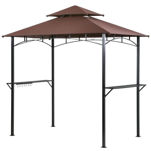 BBQ Gazebo Barbecue Canopy 8'x 5'  Pergola Grill Tent Hard Top w/ Air Vent Brown