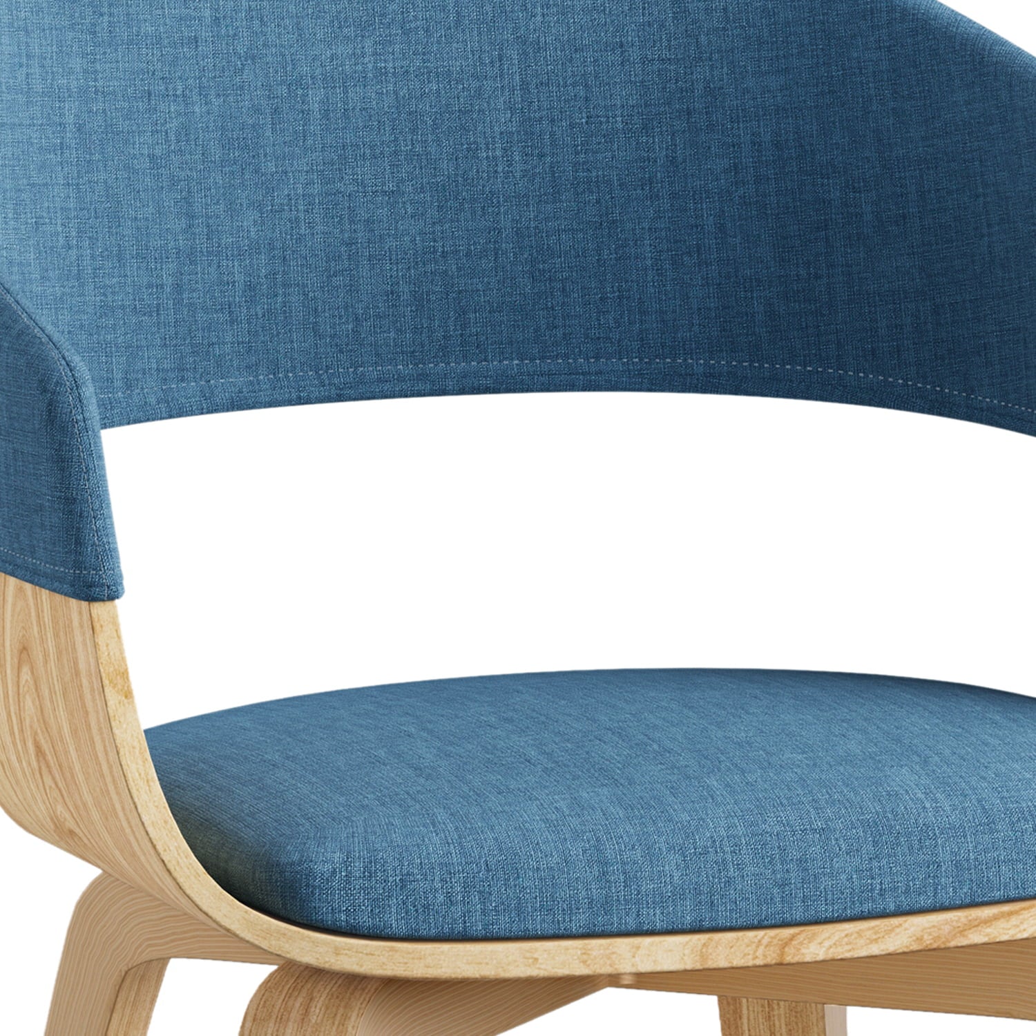 Simpli Home Lowell Mid Century Modern Bentwood Dining Chair with Light Wood in Blue Polyester linen