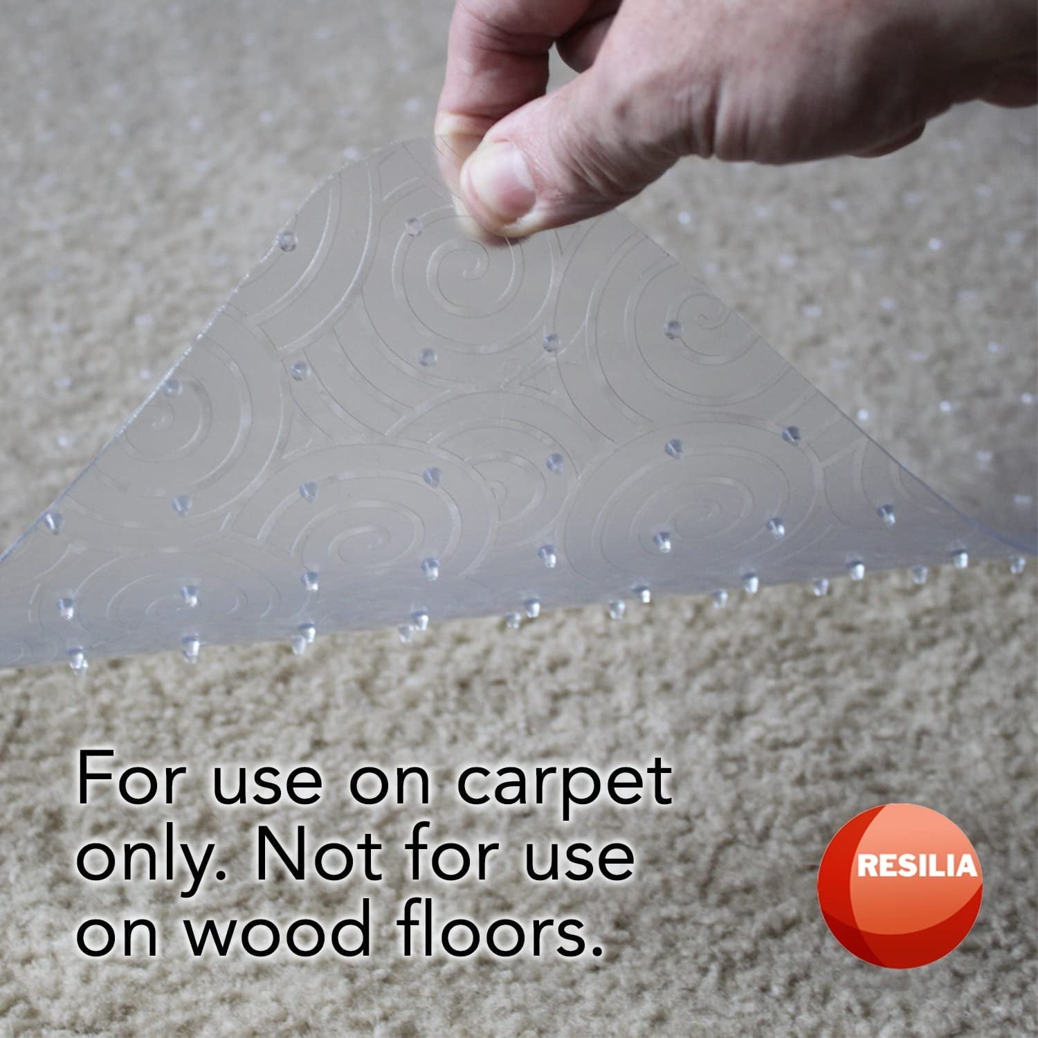 Resilia Office Desk Chair Mat - for Carpet ( with Grippers ) Updated Clear Swirl Spiral Pattern, 36 Inches x 48 Inches, Made in The USA