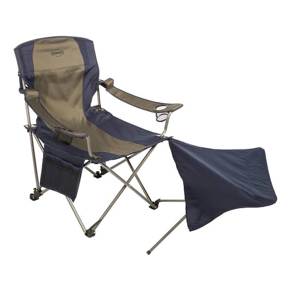 Folding Camp Chair with 2 Cupholders and Detachable Footrest, Navy/Tan