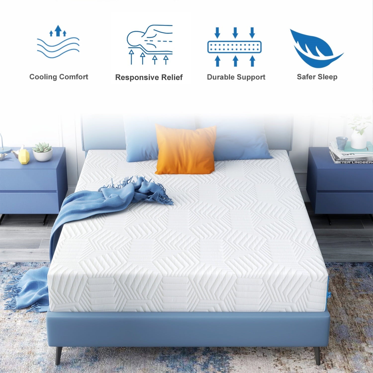 Mattress Bed in a Box, Memory Foam Mattress infused with Green Tea and Cooling Gel,12 inches, Made in USA