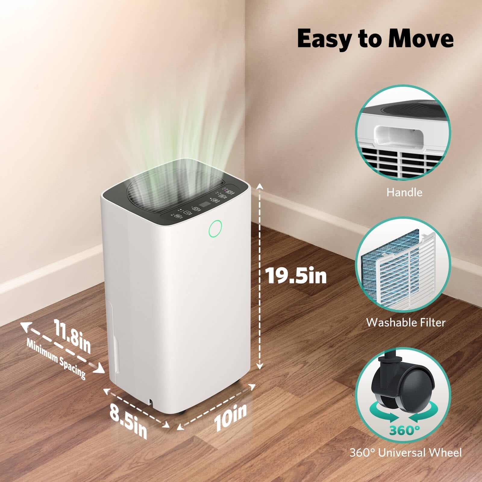 FREE VILLAGE Dehumidifier, 24 Pint Dehumidifiers Intelligent Humidity Control for Home Up to 1500 Sq. Ft, Auto Drainage, Digital Control Panel, 12 HrTimer, Dehumidifier for Basement, Bathroom, Bedroom