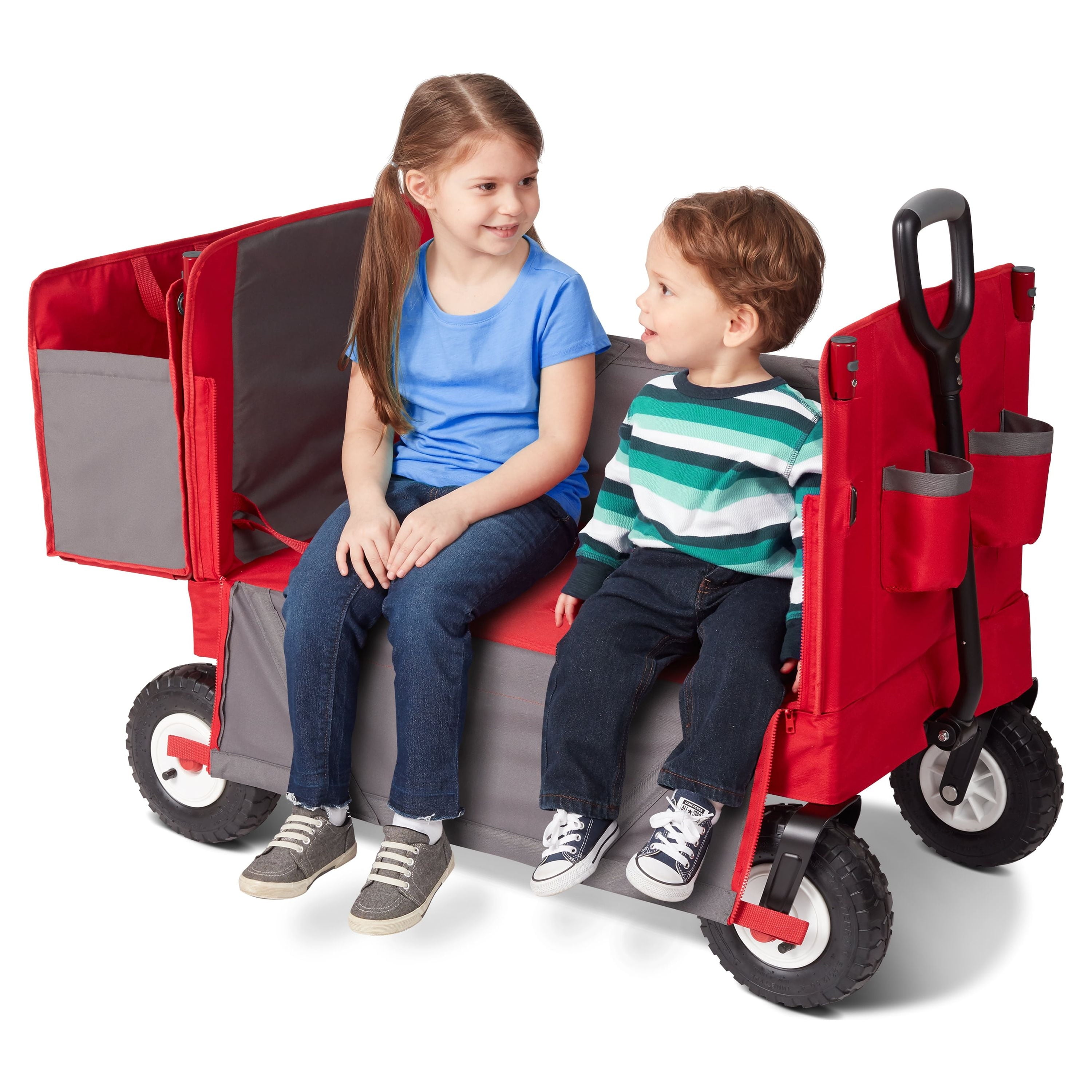 Radio Flyer, 3-in-1 All-Terrain EZ Fold Wagon with Canopy, Red and Gray, Air Tires